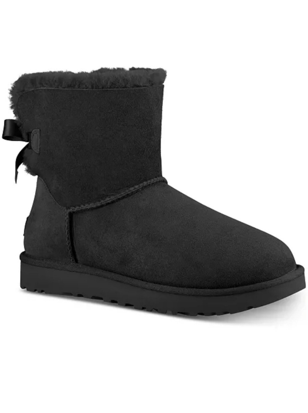 UGG Mini Bailey Bow II Black Suede Shearling Lined Boot US 7 EU 38 UK 5 1016501